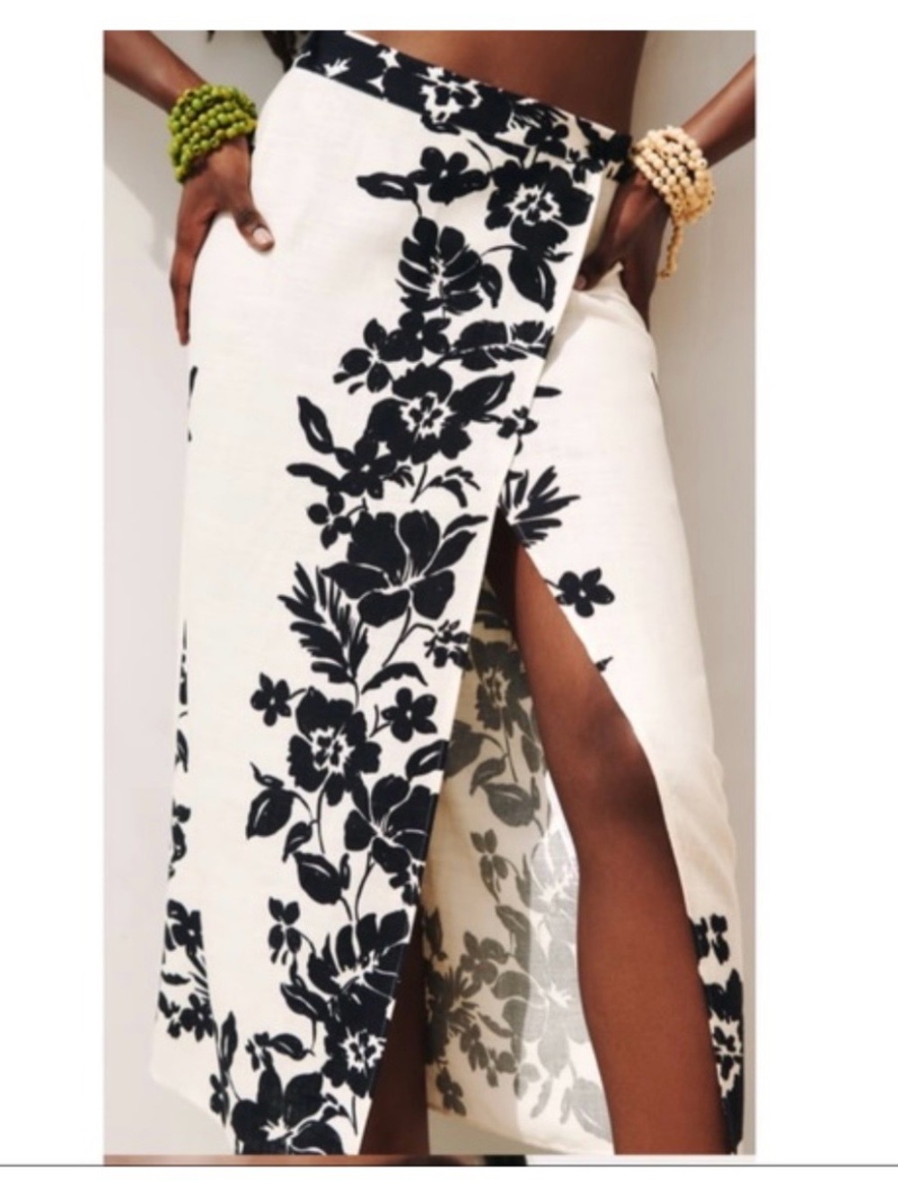 Floral Wrap Midi Skirt - Black and White